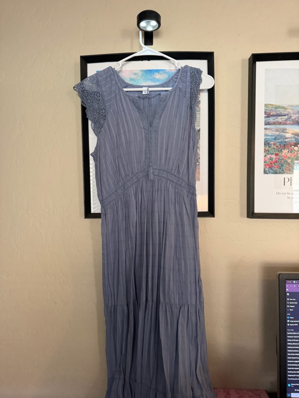 Old Navy Slate Blue Sleeveless Midi Dress with Lace Trim